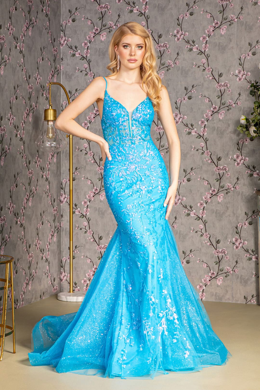 Sequin Print Sleeveless Mermaid Dress by GLS Gloria GL3220 - XS / Turquoise - Long Formal Dresses