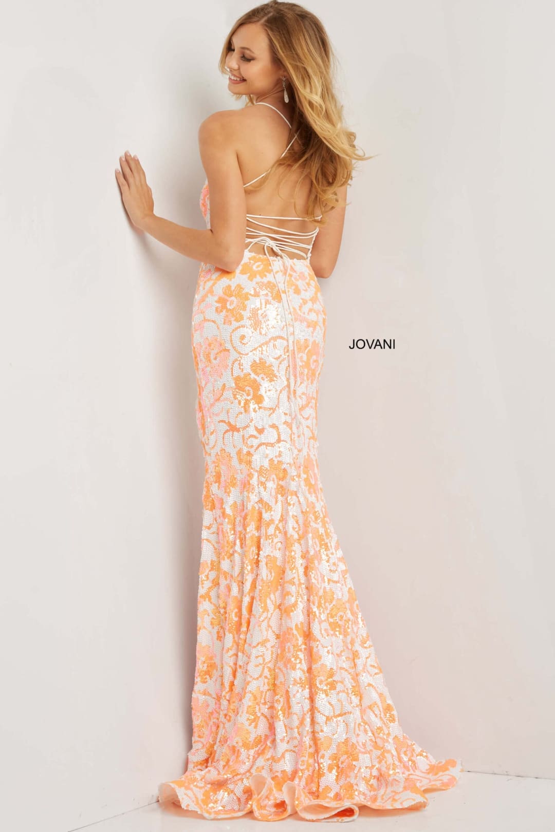 Sequin Print Sleeveless Slit Gown by Jovani 08255 - Long Formal Dresses