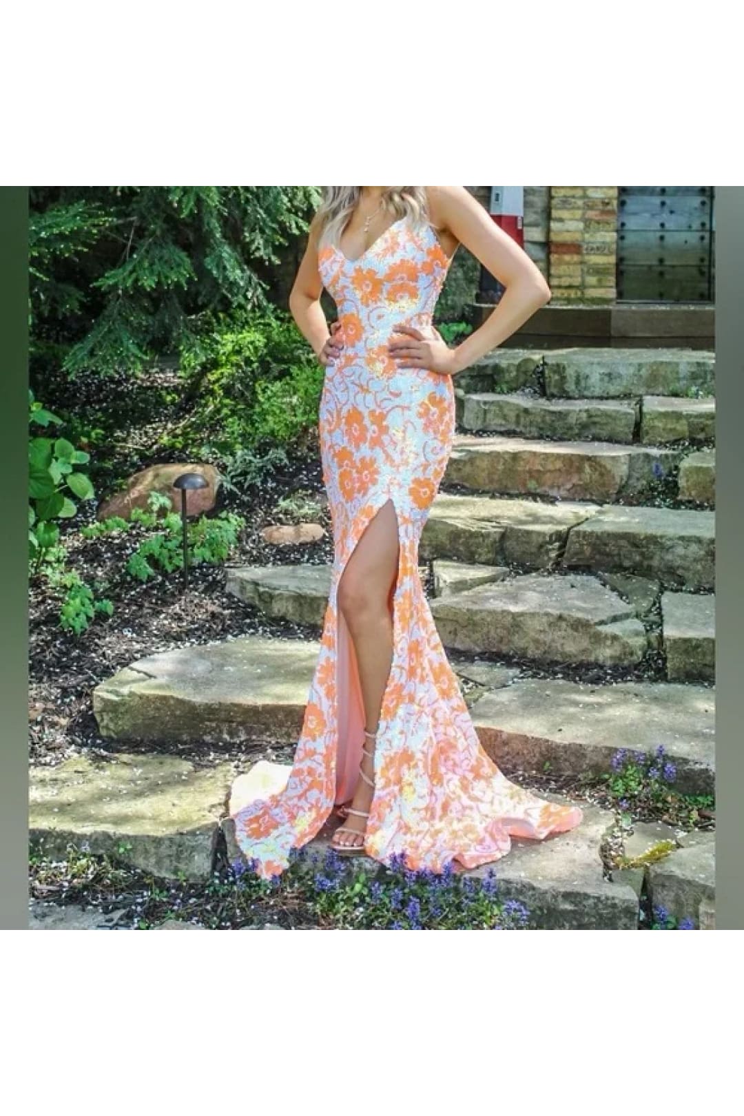 Sequin Print Sleeveless Slit Gown by Jovani 08255 - Long Formal Dresses