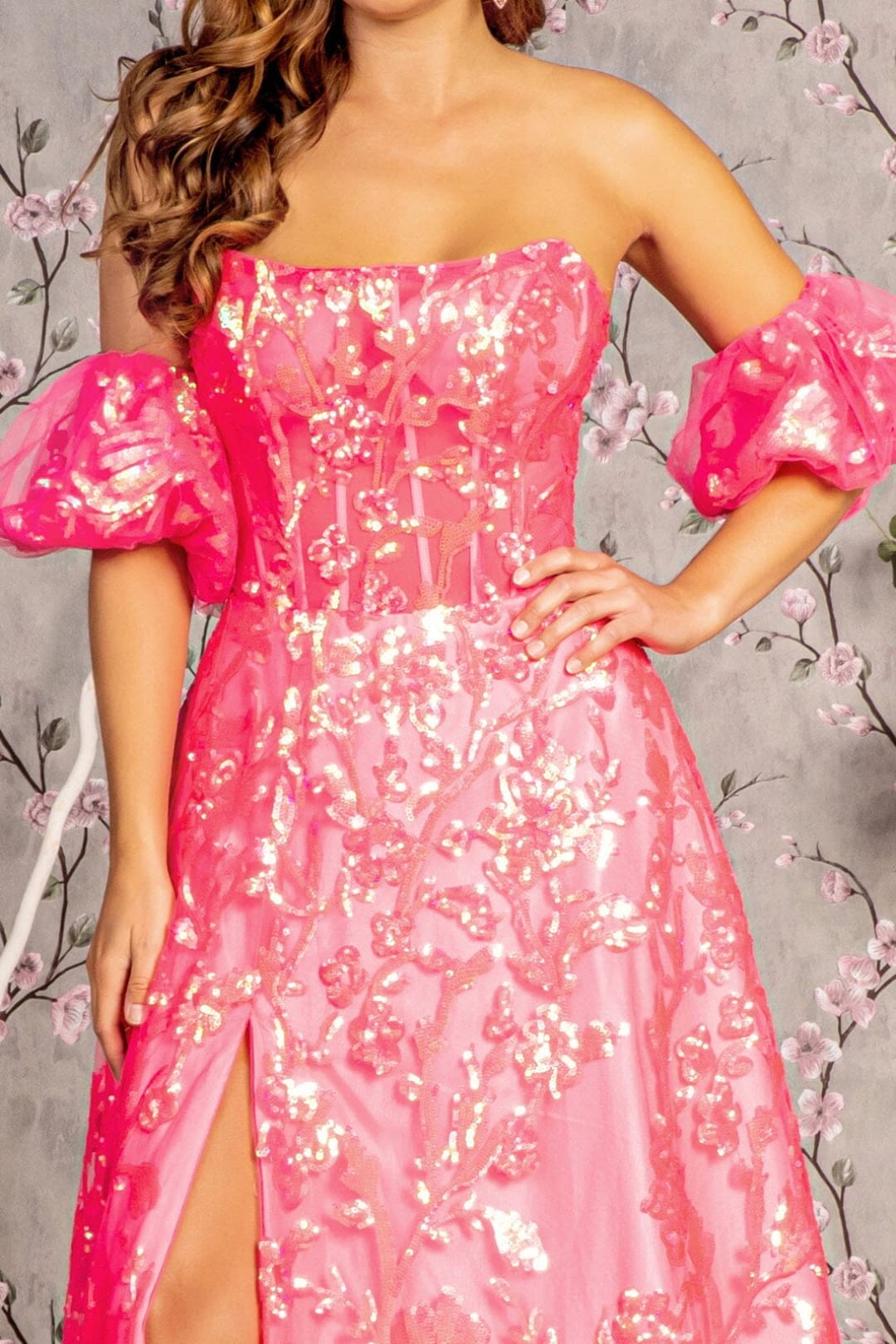 Sequin Print Strapless A-line Slit Gown by GLS Gloria GL3311 - Long Formal Dresses