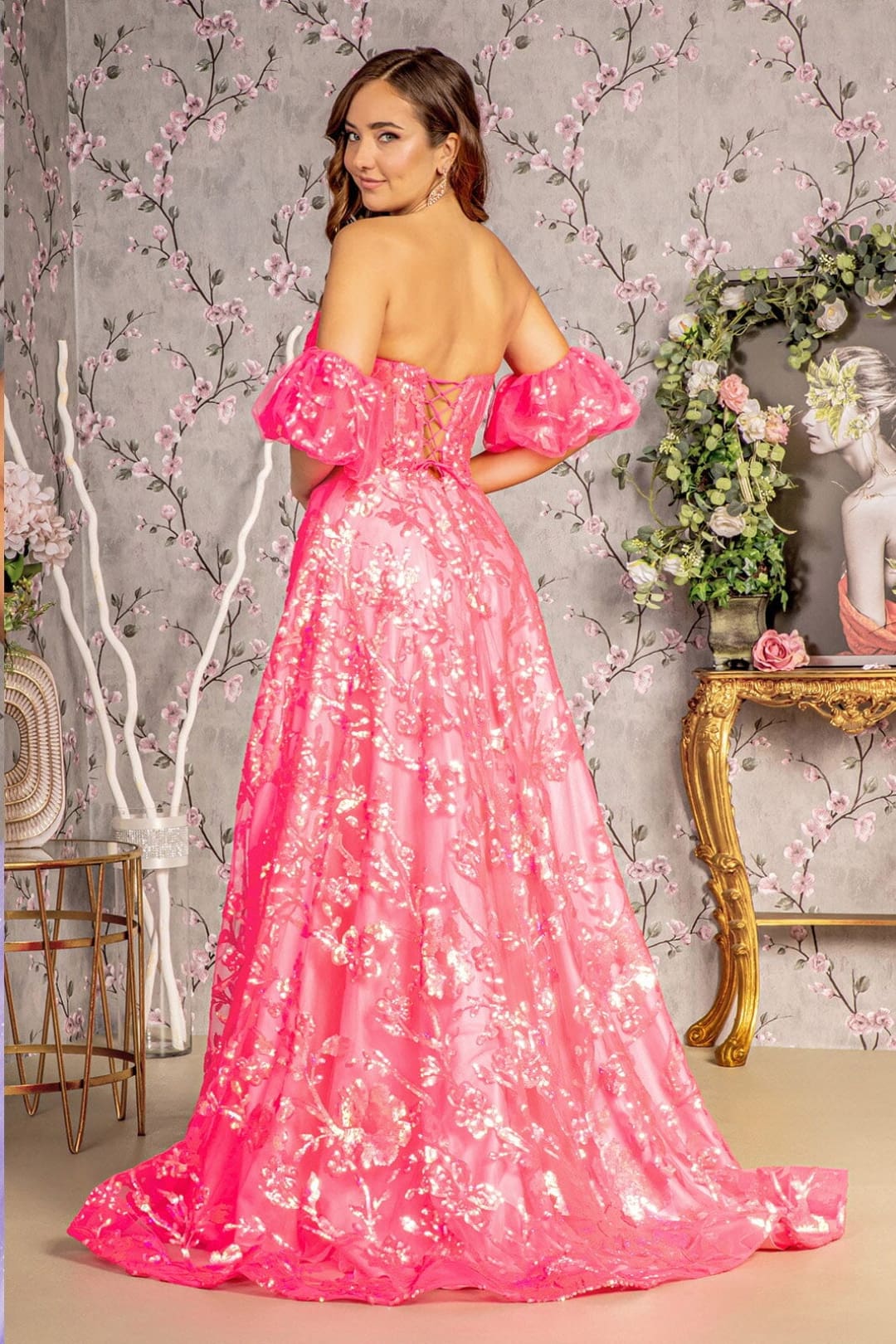 Sequin Print Strapless A-line Slit Gown by GLS Gloria GL3311 - Long Formal Dresses