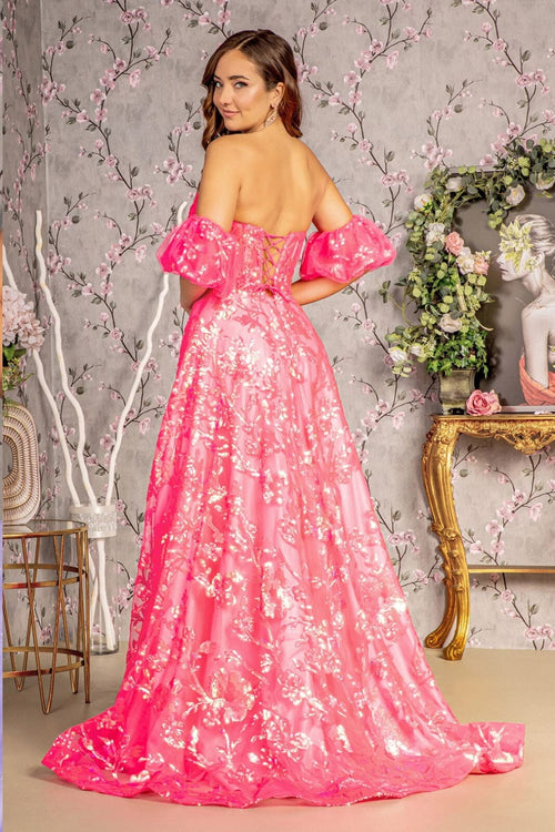 Sequin Print Strapless A-line Slit Gown by GLS Gloria GL3311 - Long Formal Dresses