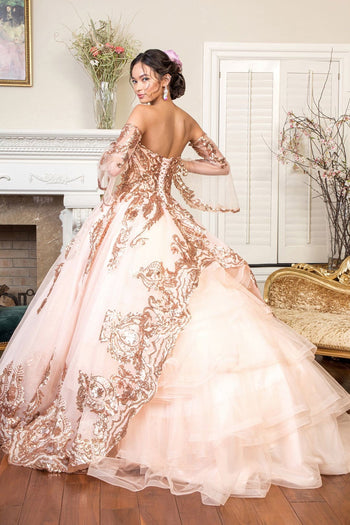 Sequin Print Strapless Ball Gown by Elizabeth K GL1914 - Quinceanera Dresses
