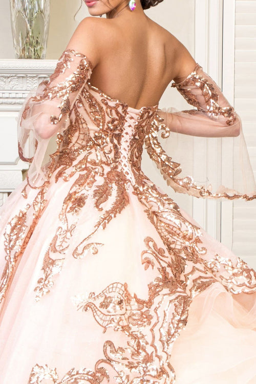 Sequin Print Strapless Ball Gown by Elizabeth K GL1914 - Quinceanera Dresses