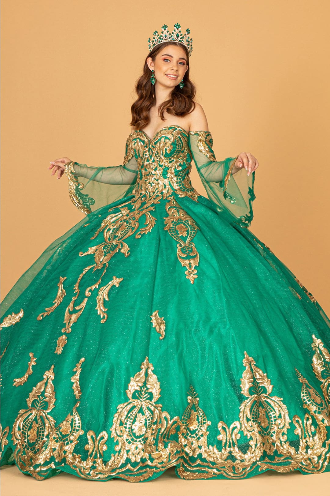 green emerald velvet dress Elizabeth K Green and Gold Ball Gown GL1914