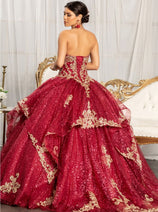 Sequin Print Strapless Ball Gown by Elizabeth K GL1987