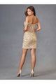 Sequin Short Off Shoulder Slit Dress by Juliet JT919L - Champagne / 2 - Short Cocktail Dresses