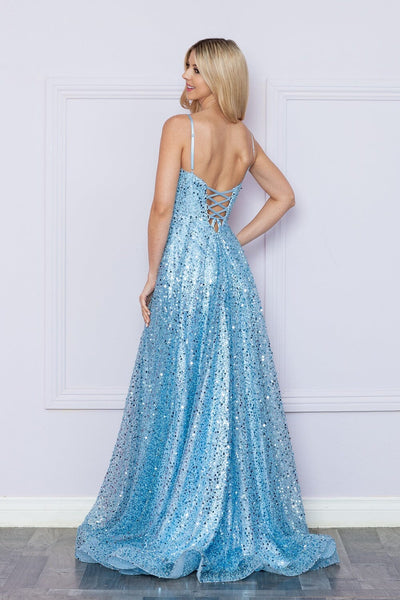 Poly USA 9290 Sequin Sleeveless A-line Slit Gown