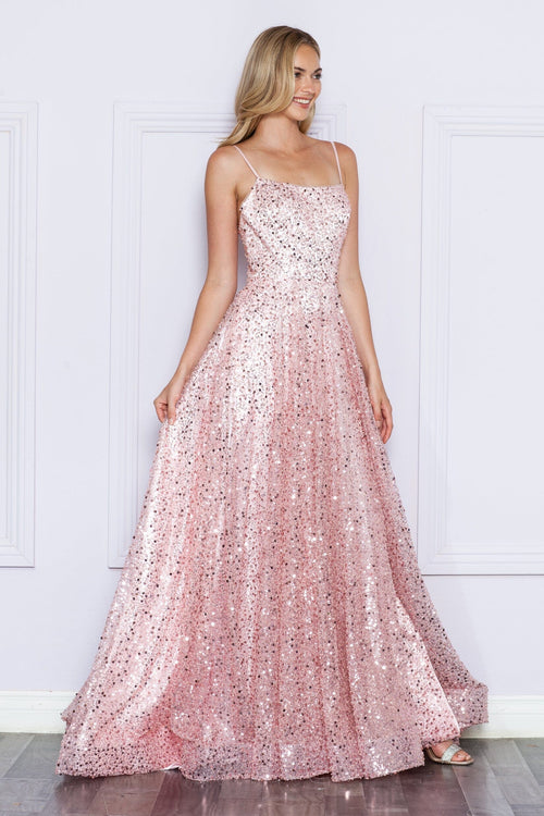 Poly USA 9290 Sequin Sleeveless A-line Slit Gown