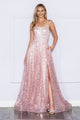 Poly USA 9290 Sequin Sleeveless A-line Slit Gown