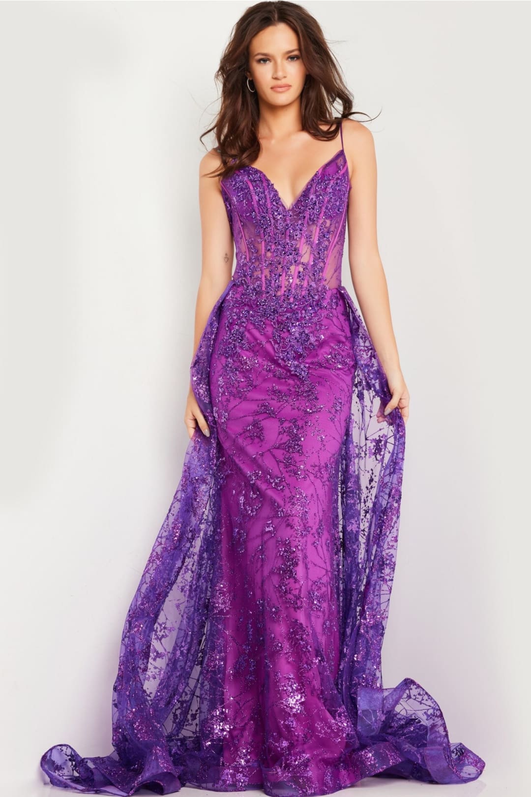 Sequin Sleeveless Overskirt Gown by Jovani 23530 - 00 / Amethyst - Long Formal Dresses