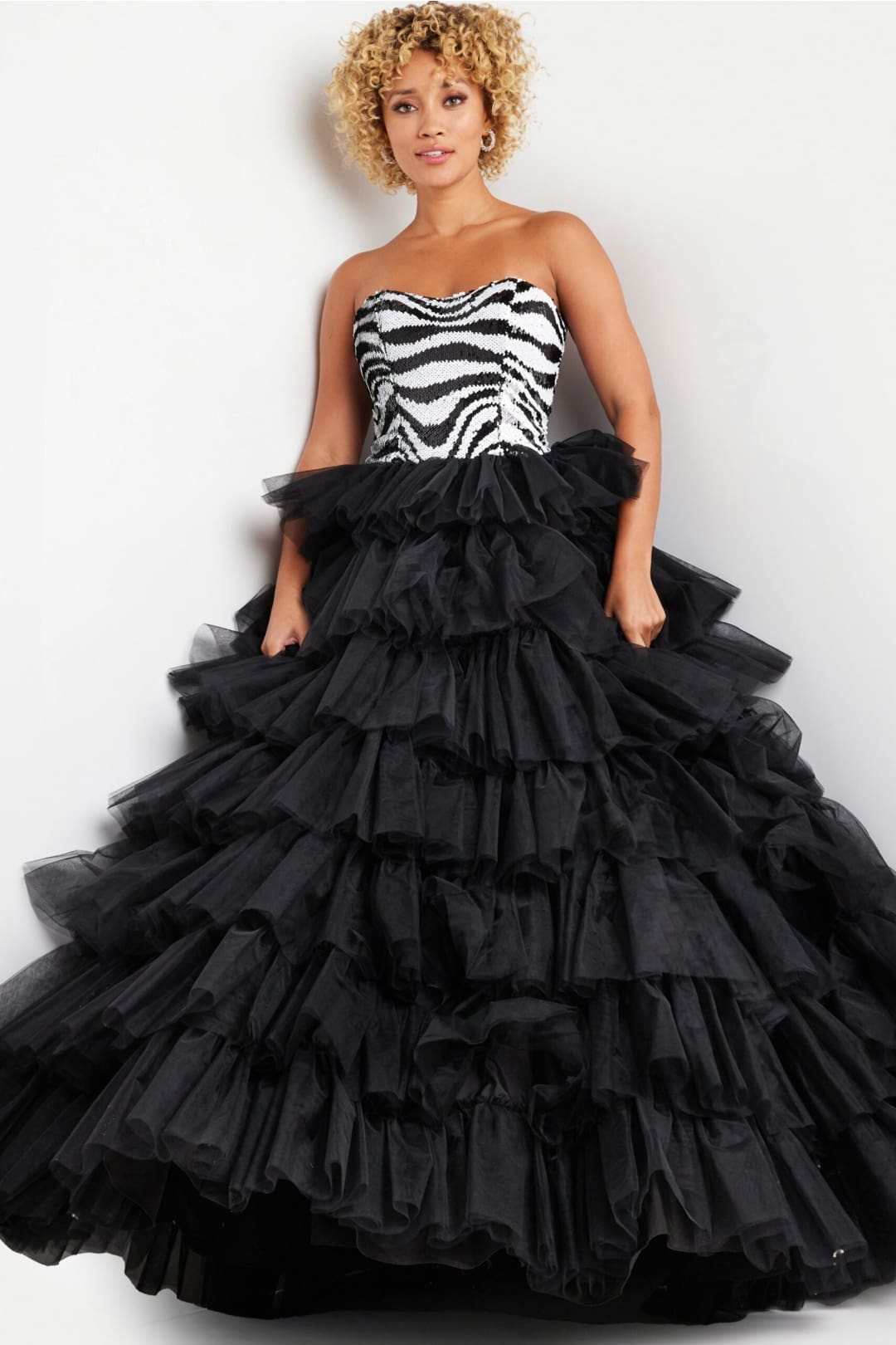 Sequin Strapless A-line Tiered Gown by Jovani 38360 - Long Formal Dresses