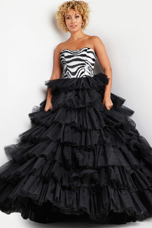 Sequin Strapless A-line Tiered Gown by Jovani 38360 - Long Formal Dresses