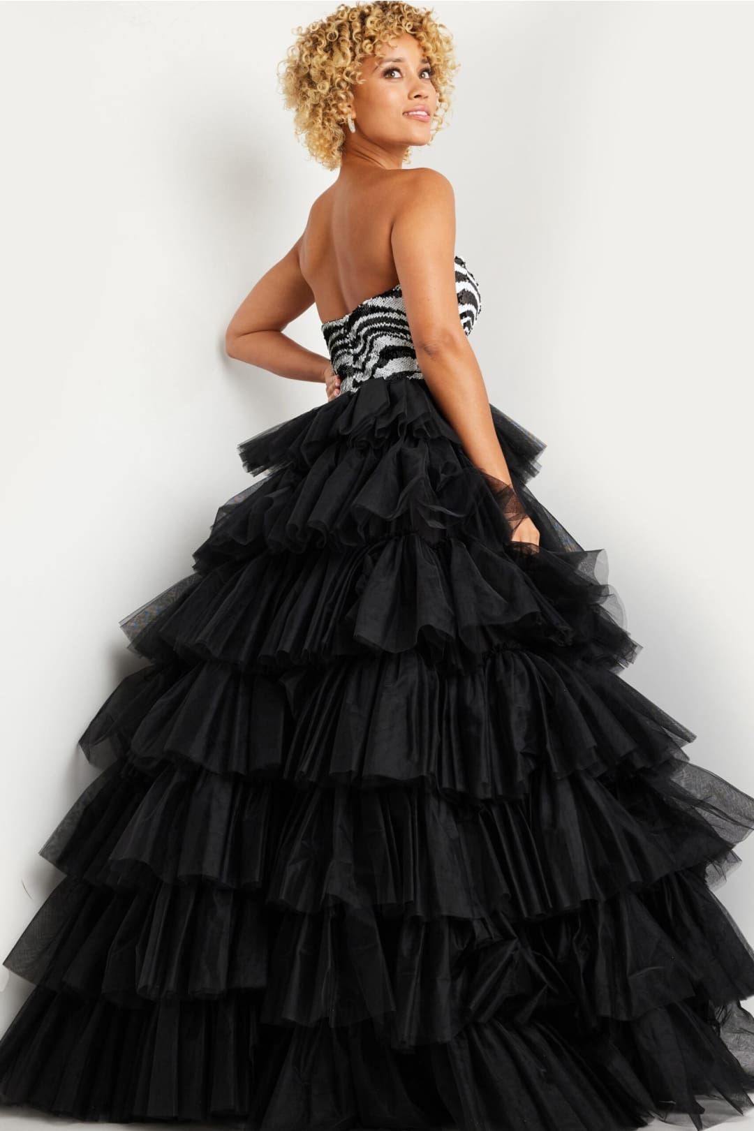 Sequin Strapless A-line Tiered Gown by Jovani 38360 - Long Formal Dresses