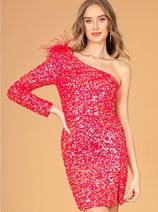 Sequined Short One Sleeve Dress by Elizabeth K GS3092