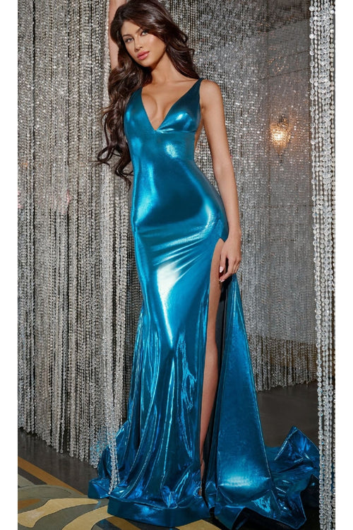 Sexy Long Metallic Prom Dress: Jovani 43577 - Ocean / Prom