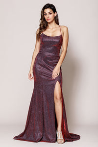 Long Sexy Metallic Dress - LAAR012 - burgundy / 2 - Dress