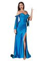 Sexy Stretchy Bow Straps Long Prom Dress 2025 Elegant Evening Gown - CYAN / 4 - Dress