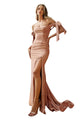 Sexy Stretchy Bow Straps Long Prom Dress 2025 Elegant Evening Gown - DESERT ROSE / 4 - Dress