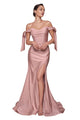 Sexy Stretchy Bow Straps Long Prom Dress 2025 Elegant Evening Gown - DUSTY ROSE / 4 - Dress