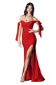 Sexy Stretchy Bow Straps Long Prom Dress 2025 Elegant Evening Gown - RED / 4 - Dress