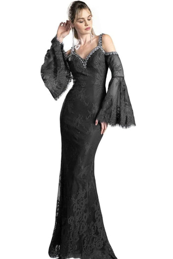 Sheath Gown 2025 Lace Bell Sleeve Elegant Formal Dress - Black / 4 - Prom