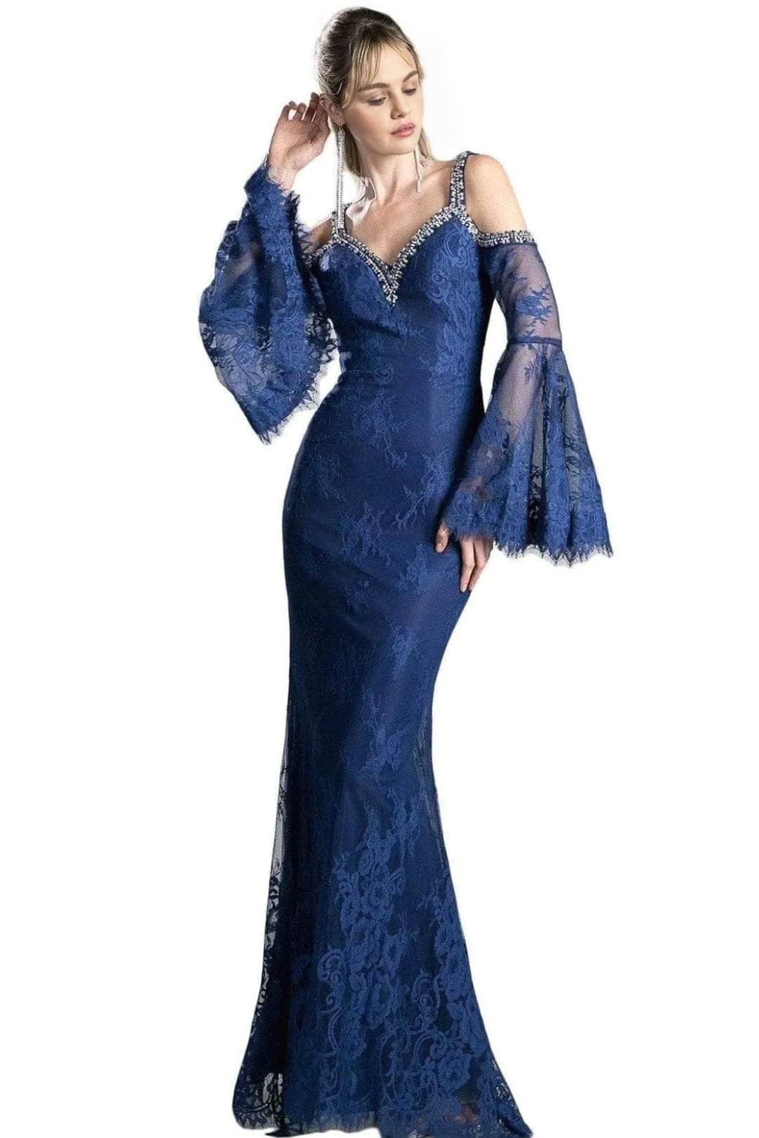 Sheath Gown 2025 Lace Bell Sleeve Elegant Formal Dress - Navy / 6 - Prom