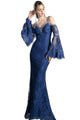 Sheath Gown 2025 Lace Bell Sleeve Elegant Formal Dress - Navy / 6 - Prom