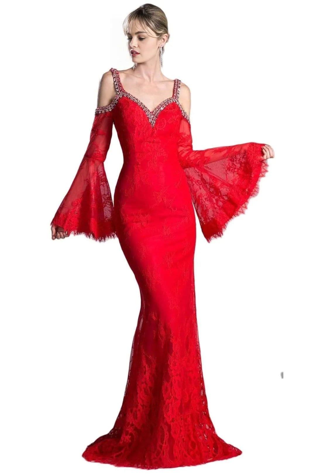 Sheath Gown 2025 Lace Bell Sleeve Elegant Formal Dress - Red / 6 - Prom