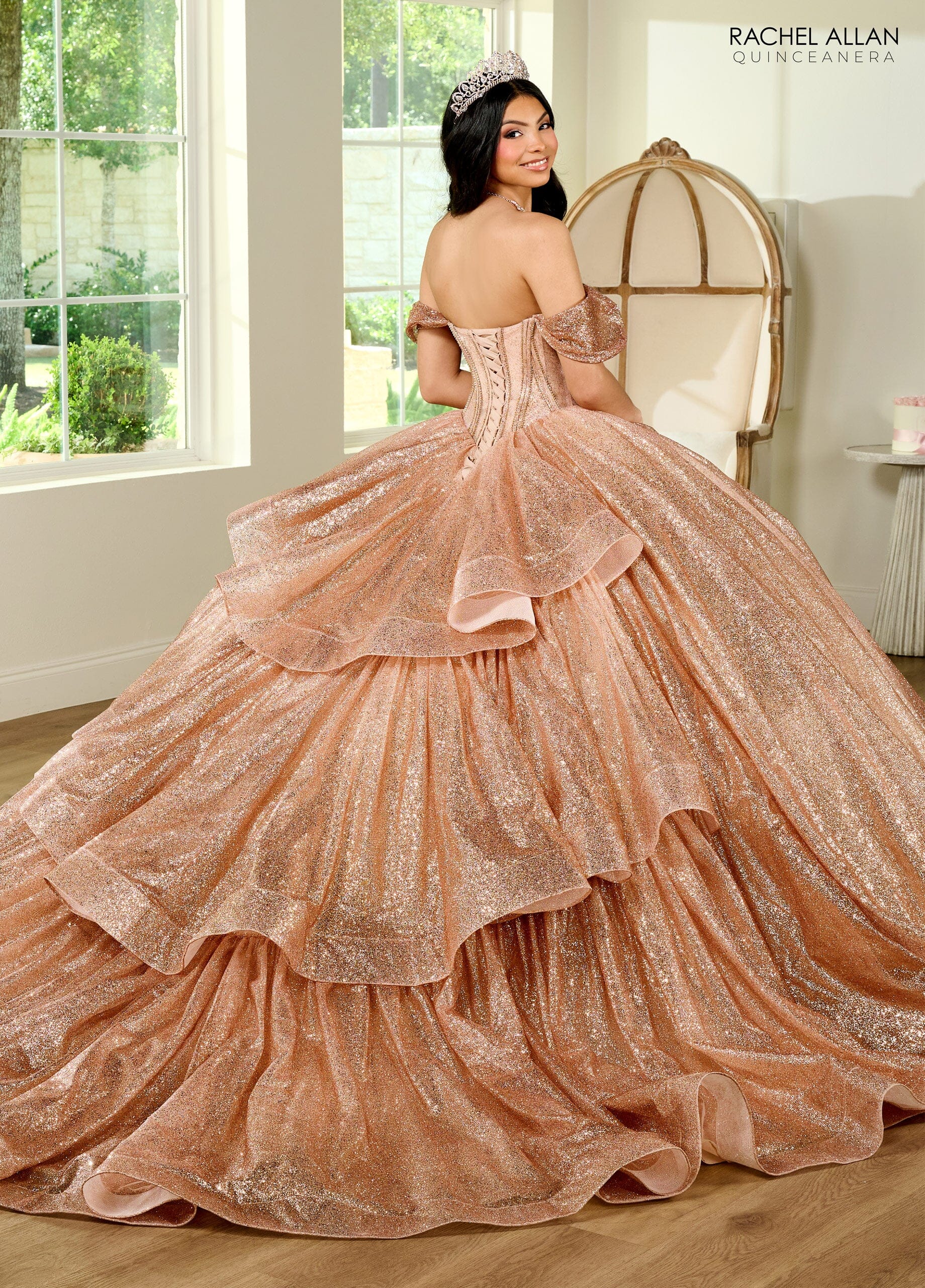 Rachel Allan RQ2183 Sheer Corset Glitter Quinceanera Dress