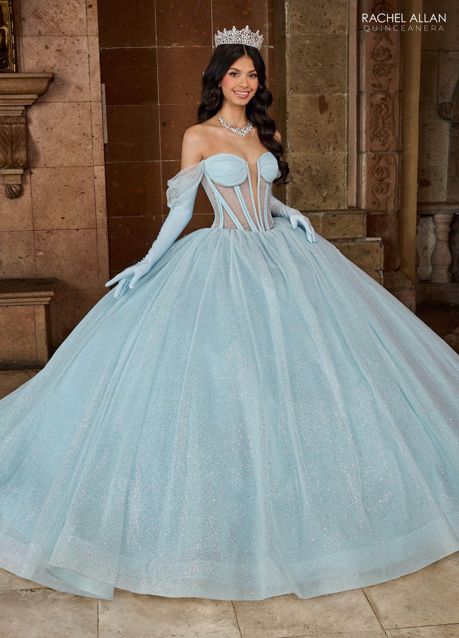 Rachel Allan RQ2183 Sheer Corset Glitter Quinceanera Dress