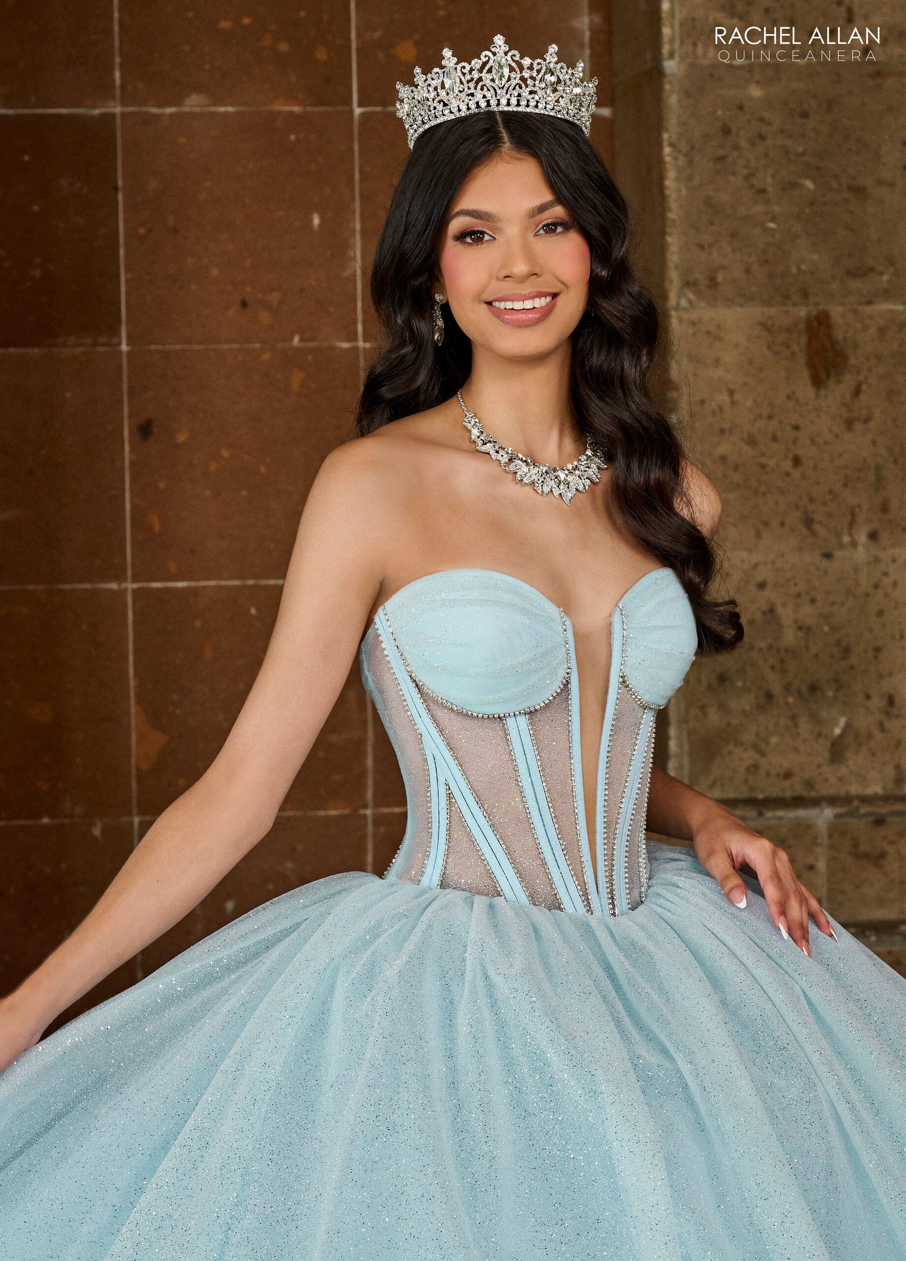 Rachel Allan RQ2183 Sheer Corset Glitter Quinceanera Dress