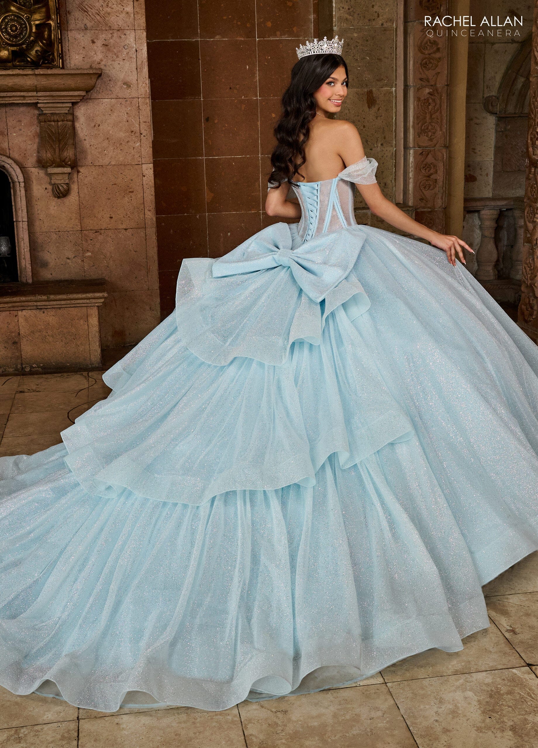Rachel Allan RQ2183 Sheer Corset Glitter Quinceanera Dress