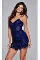 Sheer-Corset Short Lace Hoco Dress: Jovani 40383 - Navy / 00 - Apparel & Accessories > Clothing > Dresses