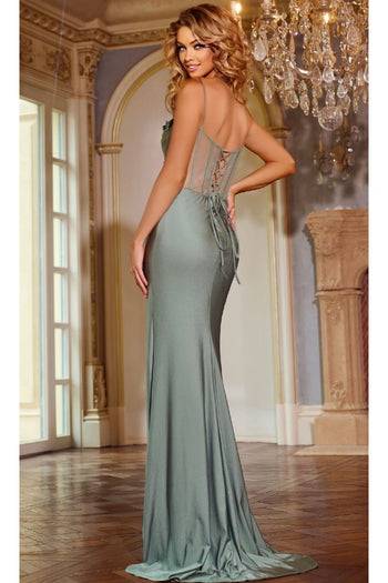 Sheer-Floral Corset Long Prom Dress: Jovani 42227 - Apparel & Accessories > Clothing > Dresses