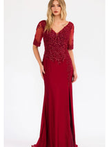 Sheer Short Sleeve Evening  Gown Juliet JTM15L