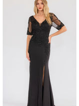 Sheer Short Sleeve Evening  Gown Juliet JTM15L
