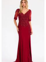 Sheer Short Sleeve Evening  Gown Juliet JTM15L