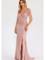 Sheer Short Sleeve Evening  Gown Juliet JTM15L