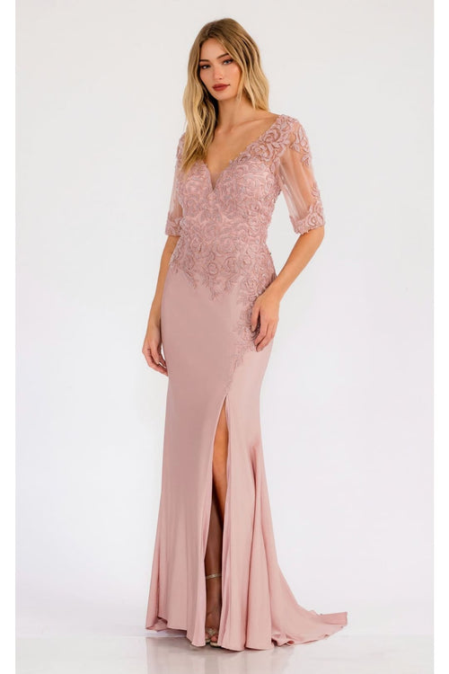 Sheer Short Sleeve Evening Gown Juliet JTM15L - Dress