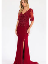 Sheer Short Sleeve Evening  Gown Juliet JTM15L