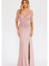 Sheer Short Sleeve Evening  Gown Juliet JTM15L