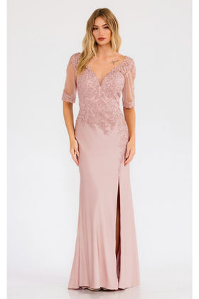 Rose Bridesmaid Dresses-Inexpensive Sheer Sleeve Gown Juliet JTM15L