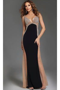 Sheer-Side Long Formal Dress: Jovani 38307 - Prom