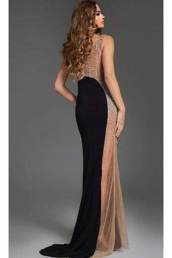 Sheer-Side Long Formal Dress: Jovani 38307 - Prom