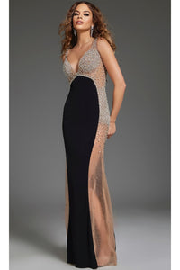 Sheer-Side Long Formal Dress: Jovani 38307 - Black/Nude / Prom