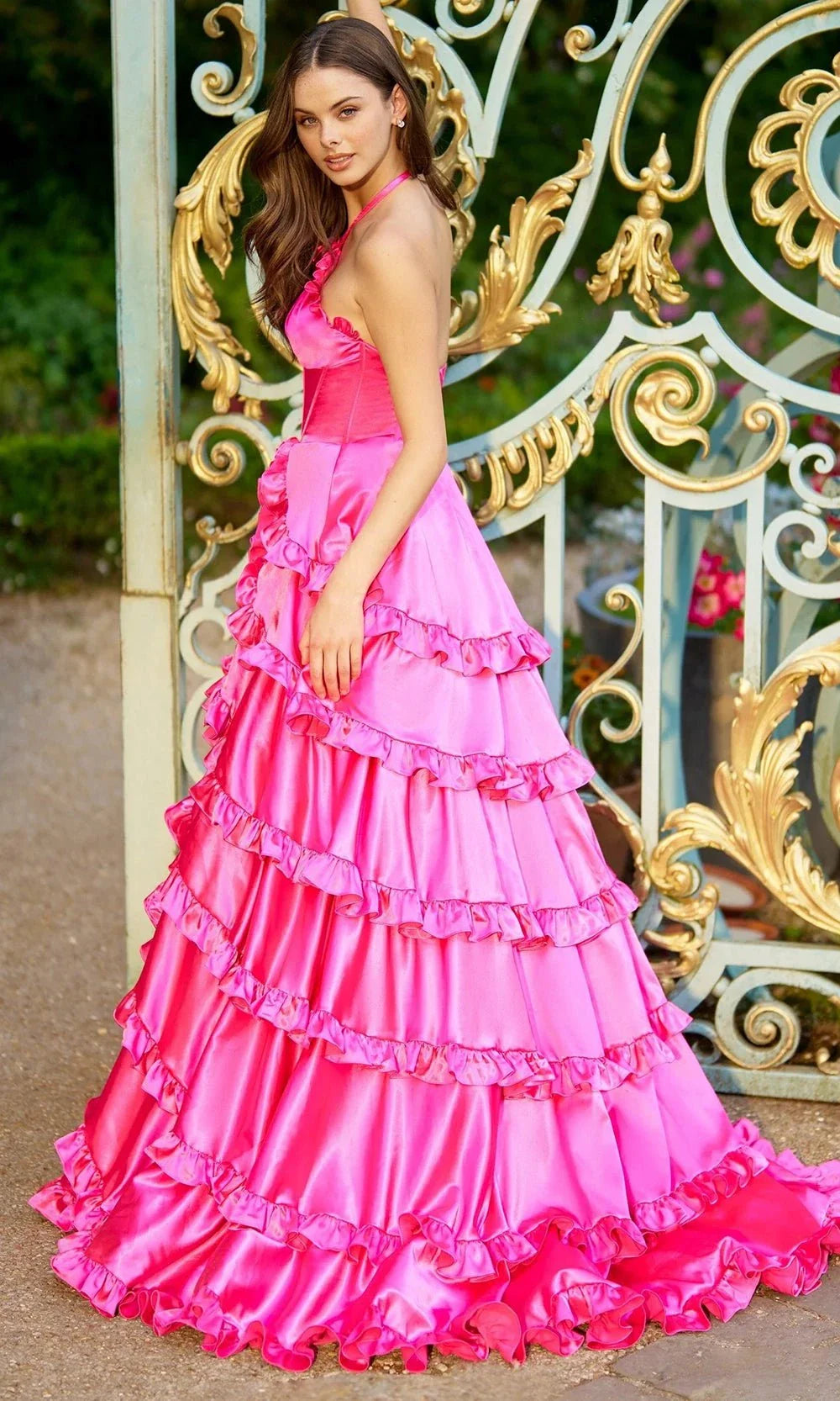 Sherri Hill 56258 - Halter Neck Ruffled Gown