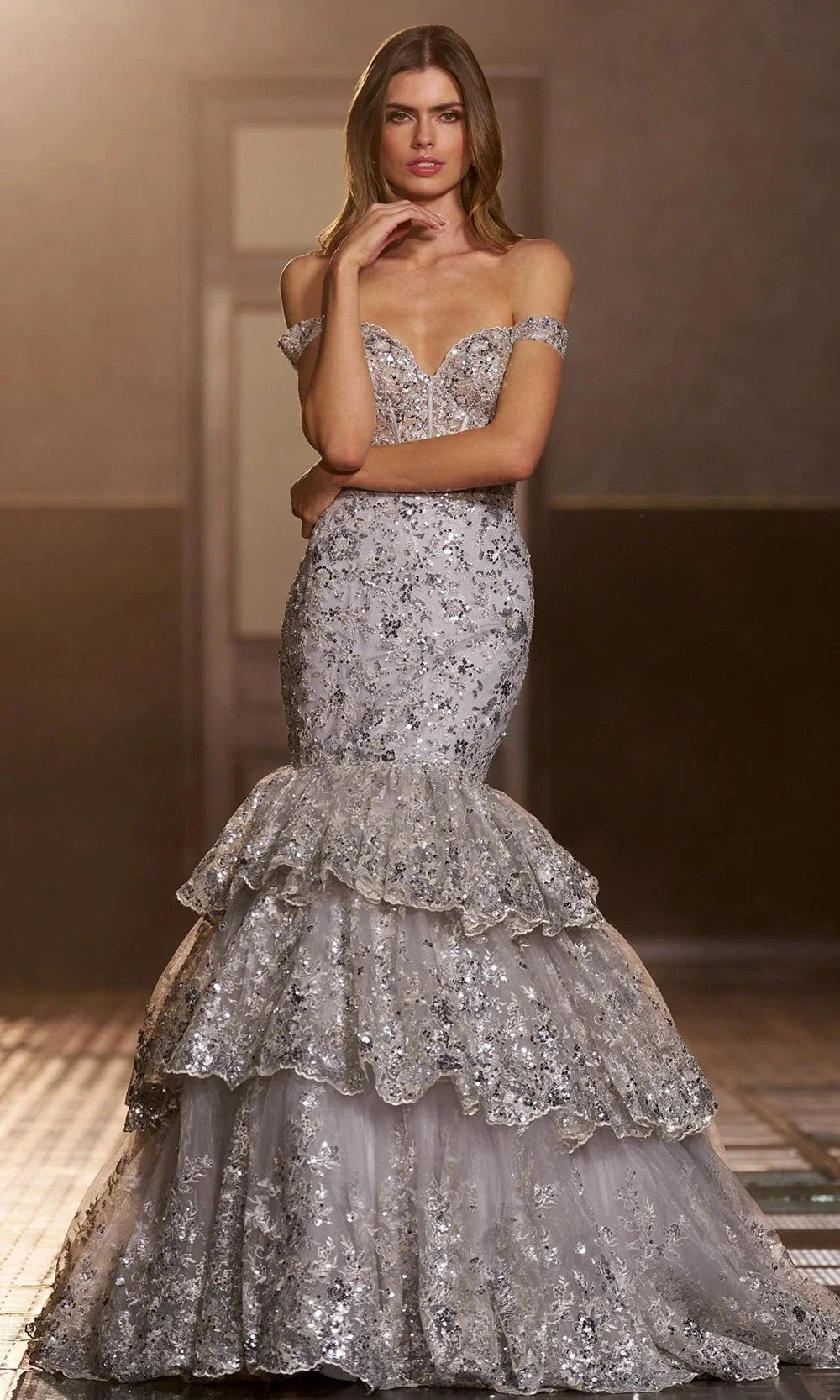 Sherri Hill 56687 - Sequin Lace Mermaid Gown with Ruffle