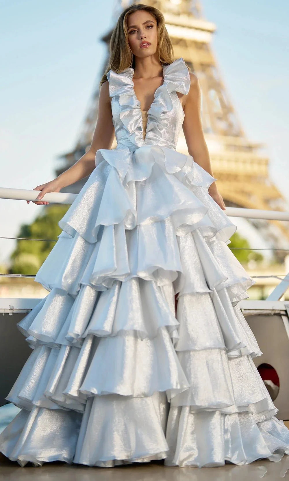 Sherri Hill 56802 - Halter Lame Ballgown with Ruffles Ball Gowns