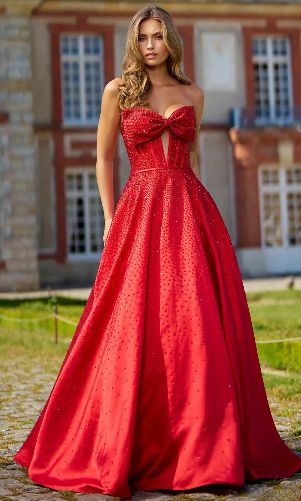 Sherri Hill 56900 - Beaded Strapless Evening Gown with Bow